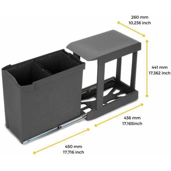 Poubelles de recyclage fixation inférieure et extraction automatique (2 bacs de 14L) - EMUCA