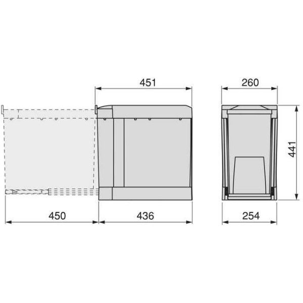 Poubelles de recyclage fixation inférieure et extraction automatique (2 bacs de 14L) - EMU-0333