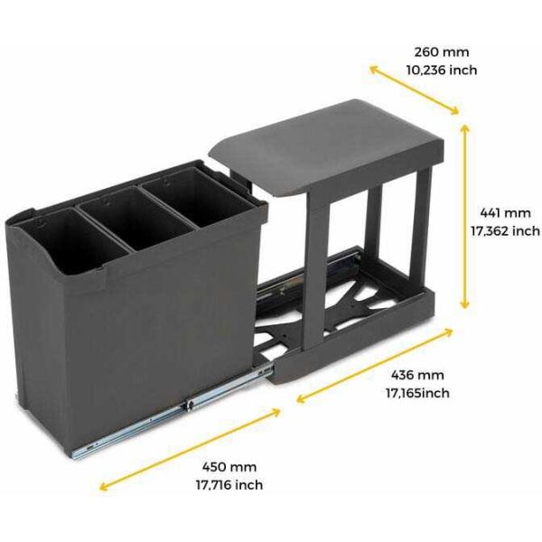 Poubelles de recyclage fixation inférieure et extraction automatique (3 bacs de 10 litres) - EMUCA