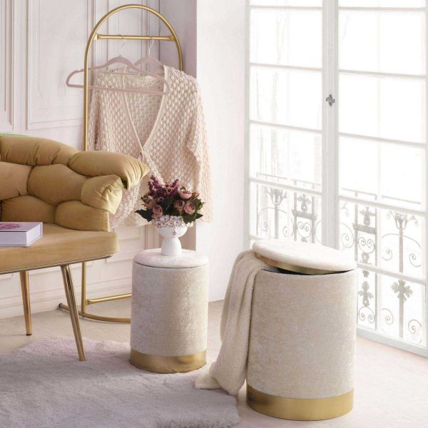 Pouf en tissu molletonné Comfort (Lot de 2) - HANAH HOME