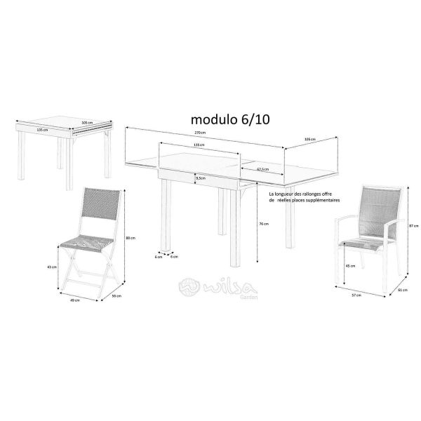 Salon de jardin design en aluminium blanc et bois 10 fauteuils Modulo - WIS-0266