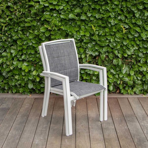 Salon de jardin design en aluminium blanc et bois 10 fauteuils Modulo - 8