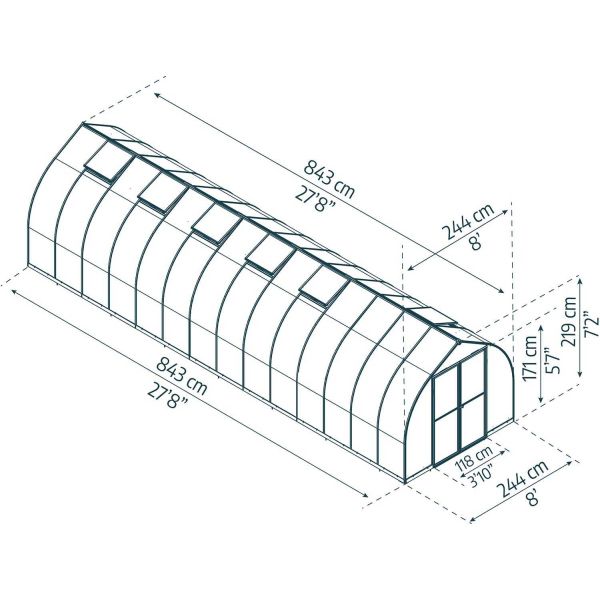 Serre de jardin en aluminium argent et polycarbonate Bella - PAA-0157