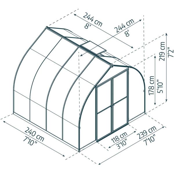 Serre de jardin en aluminium argent et polycarbonate Bella - PAA-0152