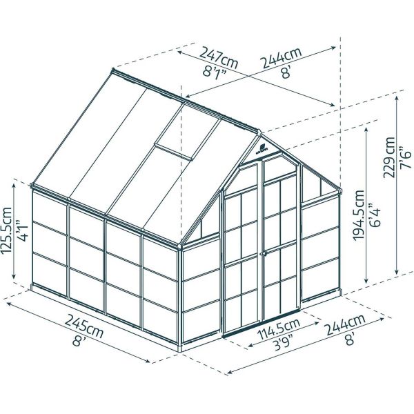 Serre de jardin en aluminium gris et polycarbonate Balance - PAA-0114