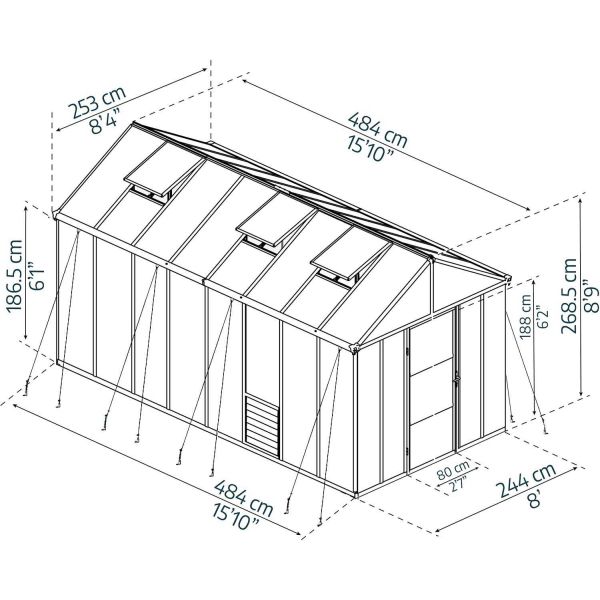 Serre de jardin en aluminium gris et polycarbonate Glory - PAA-0162