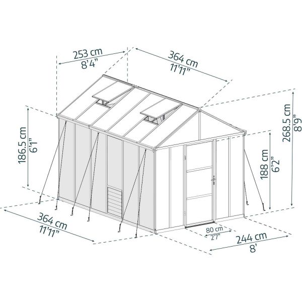 Serre de jardin en aluminium gris et polycarbonate Glory - PAA-0161