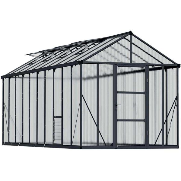 Serre de jardin en aluminium gris et polycarbonate Glory