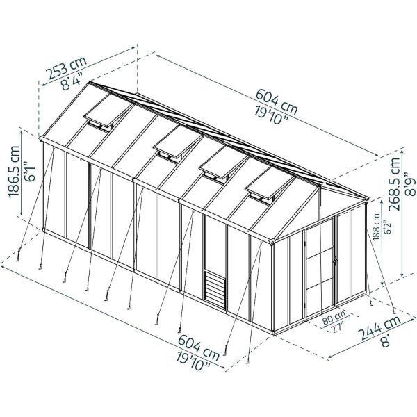 Serre de jardin en aluminium gris et polycarbonate Glory - PAA-0163