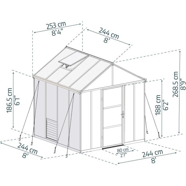 Serre de jardin en aluminium gris et polycarbonate Glory - PAA-0160