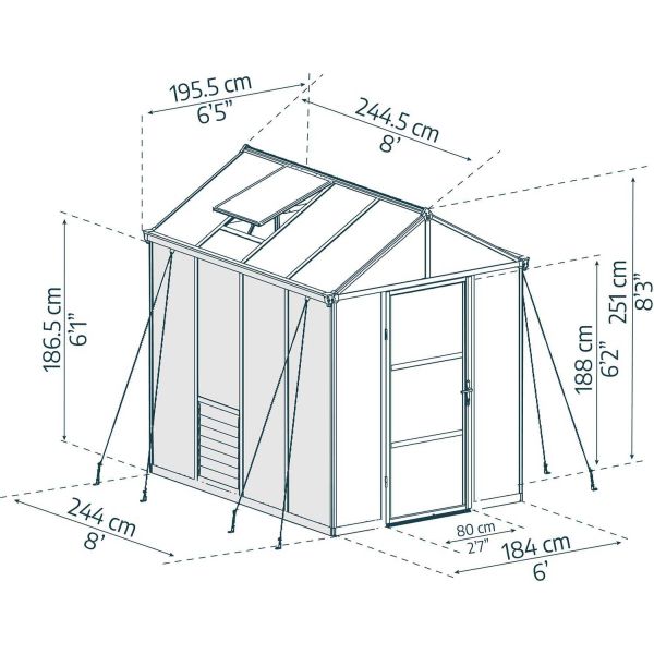 Serre de jardin en aluminium gris et polycarbonate Glory - PAA-0159