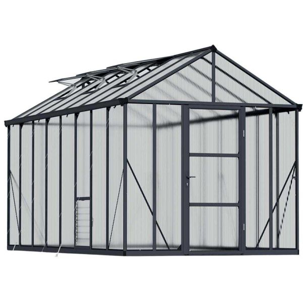 Serre de jardin en aluminium gris et polycarbonate Glory