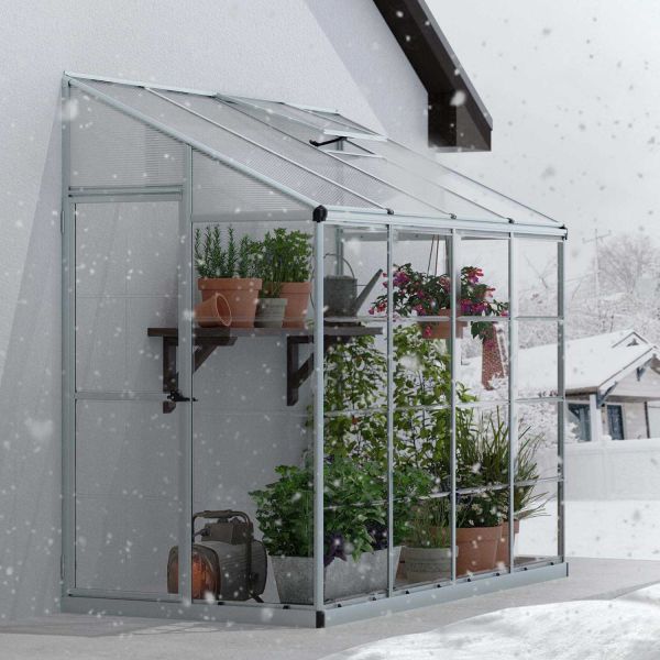 Serre de jardin en aluminium et polycarbonate adossée Lean To - 7