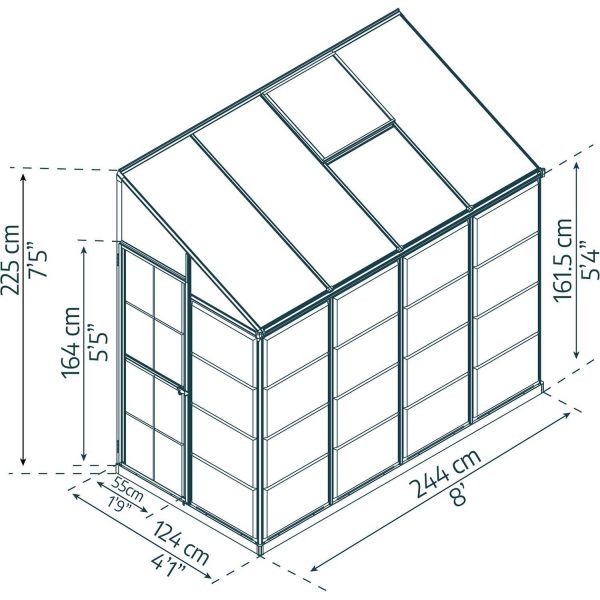 Serre de jardin en aluminium et polycarbonate adossée Lean To - PAA-0169