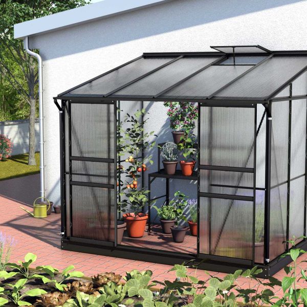 Serre de jardin en polycarbonate 4 mm et aluminium noir Ida - VITAVIA