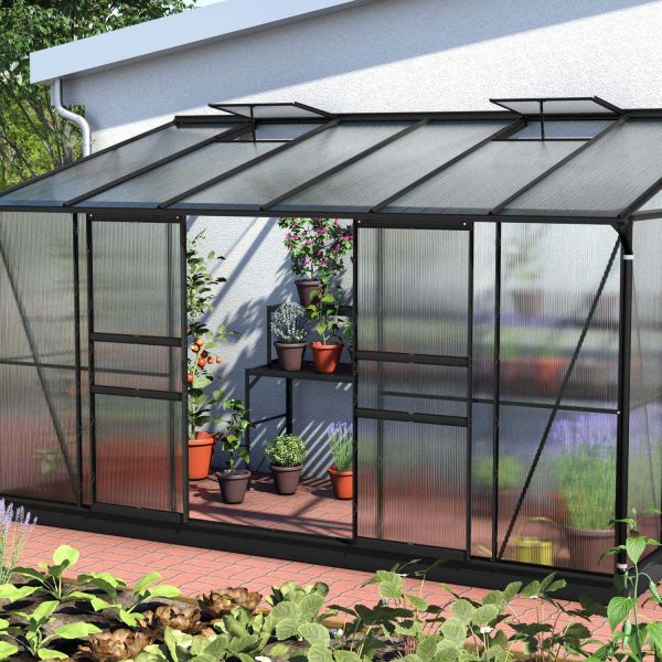 Serre de jardin en polycarbonate 4 mm et aluminium noir Ida - VITAVIA