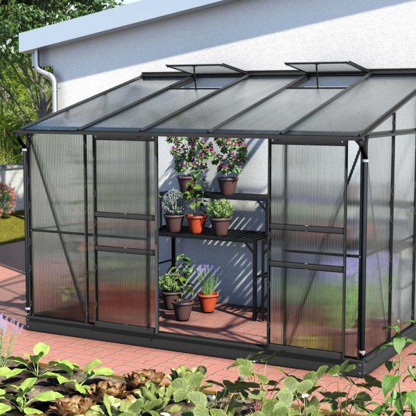 Serre de jardin en polycarbonate 4 mm et aluminium noir Ida - VITAVIA