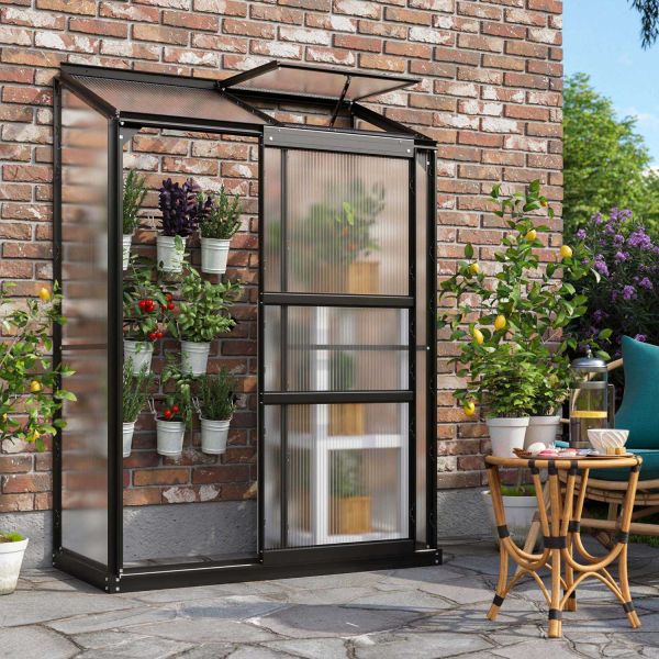 Serre de jardin en polycarbonate 4 mm et aluminium noir Ida - VITAVIA