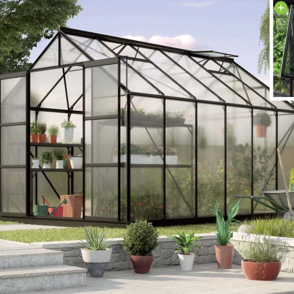 Serre de jardin en polycarbonate 4 mm et aluminium noir Jupiter - VITAVIA