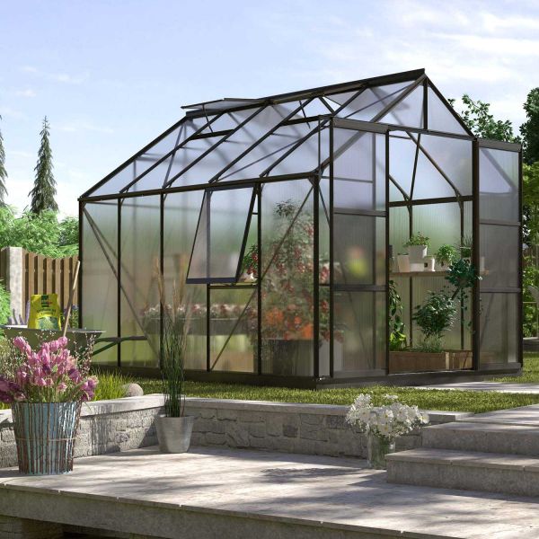 Serre de jardin en polycarbonate 6 mm et aluminium noir Jupiter - VITAVIA