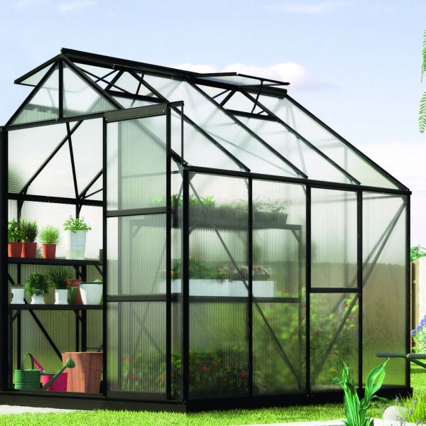 Serre de jardin en polycarbonate 6 mm et aluminium noir Jupiter - VITAVIA