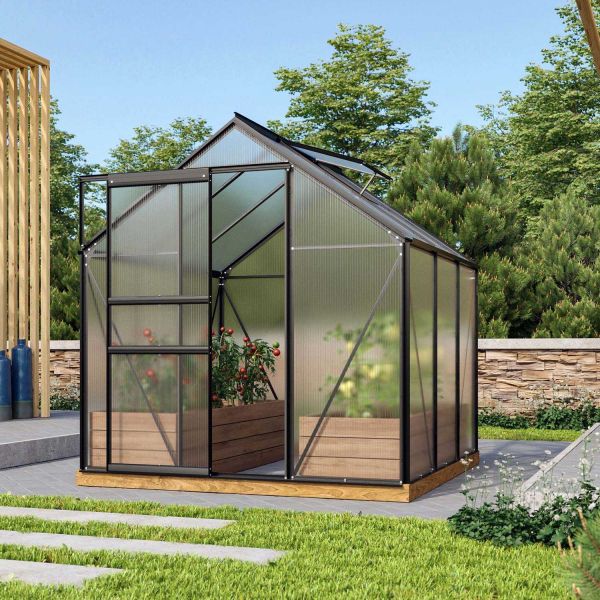 Serre de jardin en polycarbonate 6 mm et aluminium noir Venus - VITAVIA