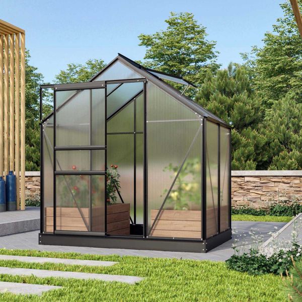 Serre de jardin en polycarbonate 6 mm et aluminium noir Venus - VITAVIA