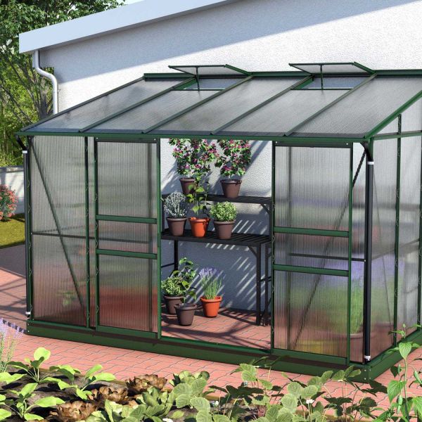 Serre de jardin en polycarbonate 4 mm et aluminium vert emeraude Ida - VITAVIA