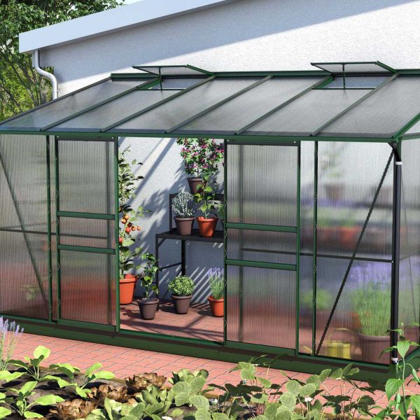 Serre de jardin en polycarbonate 4 mm et aluminium vert emeraude Ida - VITAVIA