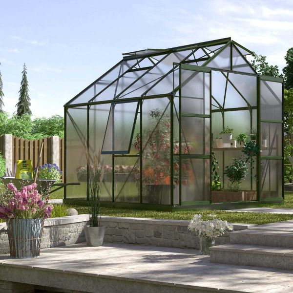 Serre de jardin en polycarbonate 6 mm et aluminium vert emeraude Jupiter - VITAVIA