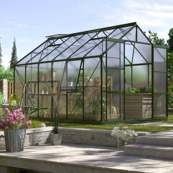 Serre de jardin en polycarbonate 4 mm et aluminium vert emeraude Jupiter - VITAVIA