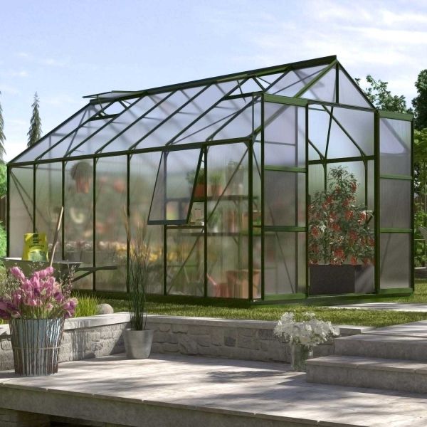 Serre de jardin en polycarbonate 4 mm et aluminium vert emeraude Jupiter - VITAVIA