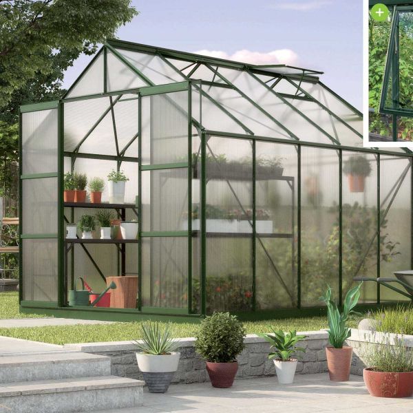 Serre de jardin en polycarbonate 6 mm et aluminium vert emeraude Jupiter - VITAVIA