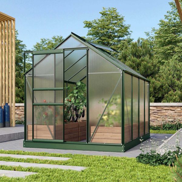 Serre de jardin en polycarbonate 4 mm et aluminium vert émeraude Venus - VITAVIA