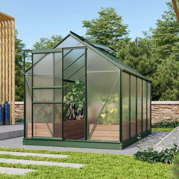 Serre de jardin en polycarbonate 4 mm et aluminium vert émeraude Venus - VITAVIA