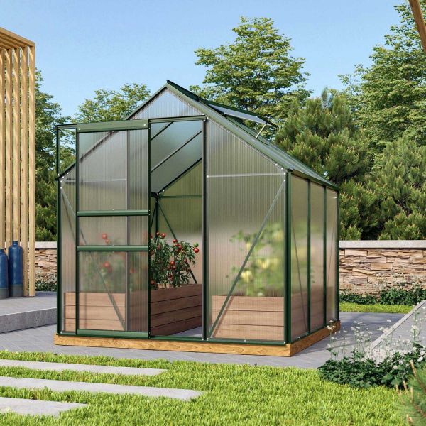 Serre de jardin en polycarbonate 6 mm et aluminium vert émeraude Venus - VITAVIA