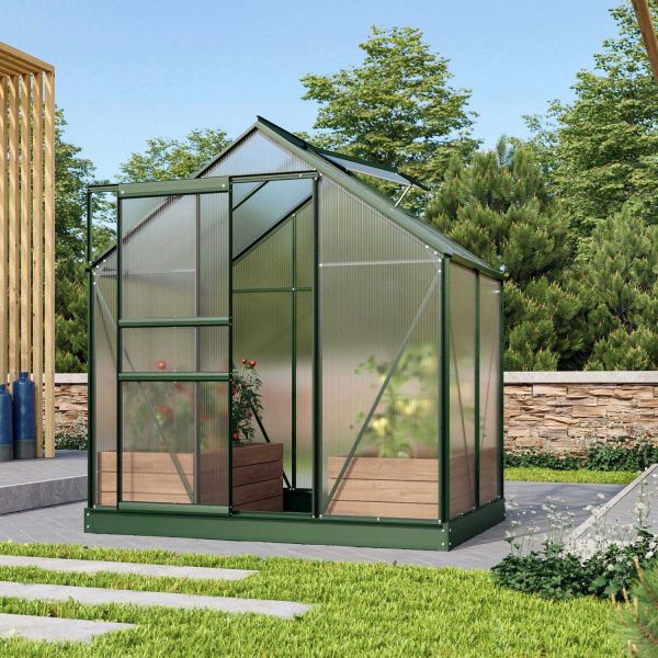 Serre de jardin en polycarbonate 6 mm et aluminium vert émeraude Venus - VITAVIA