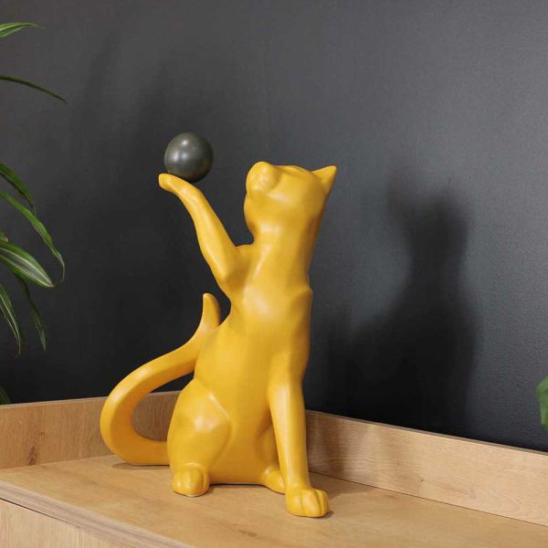 Statuette en céramique chat avec balle Shadow - DRI-0112