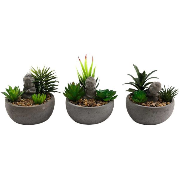 Succulente artificiel avec bouddha (Lot de 3)