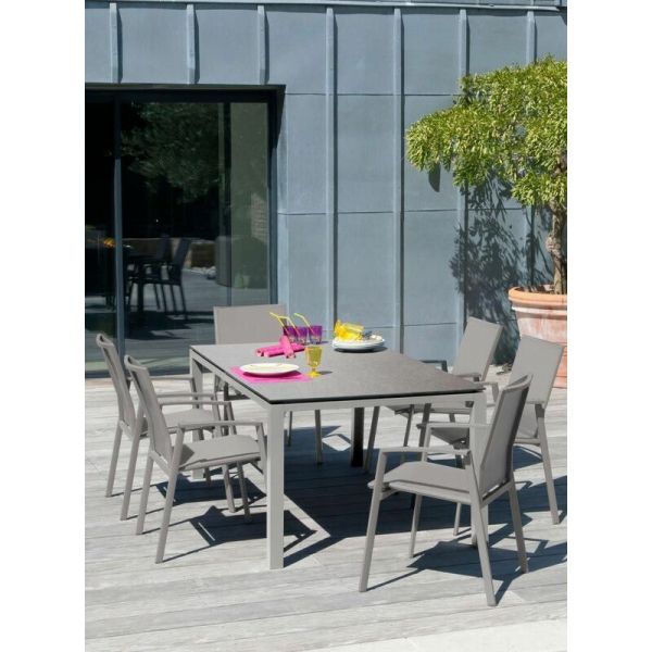 Table en aluminium et plateau trespa  stoneo 180 cm taupe 