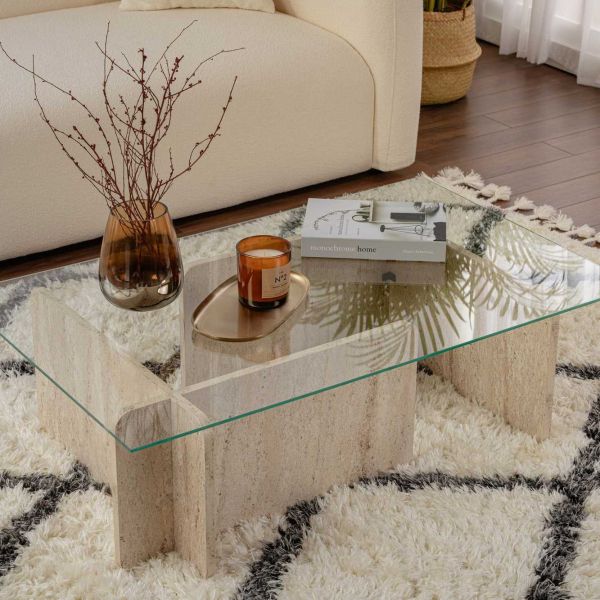 Table basse en verre et aggloméré 105 x 65 x 30 cm Escape - HANAH HOME