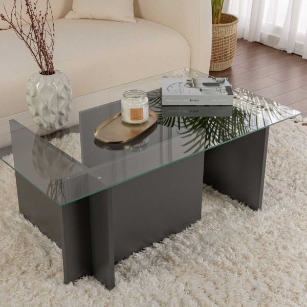 Table basse en verre et aggloméré Vetrino - HANAH HOME