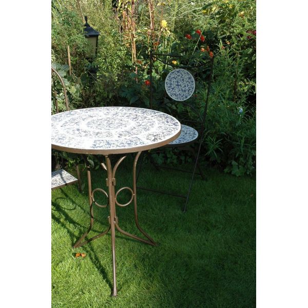 Table et chaises jardin fer forgé céramique 2 personnes - ESS-0996