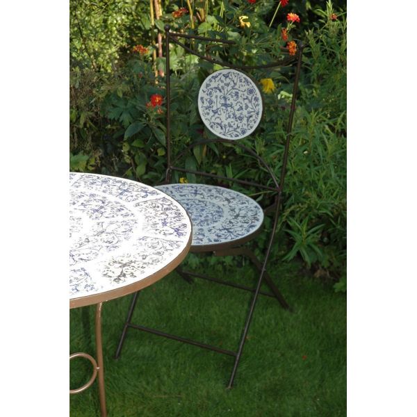 Table et chaises jardin fer forgé céramique 2 personnes - ESSCHERT DESIGN