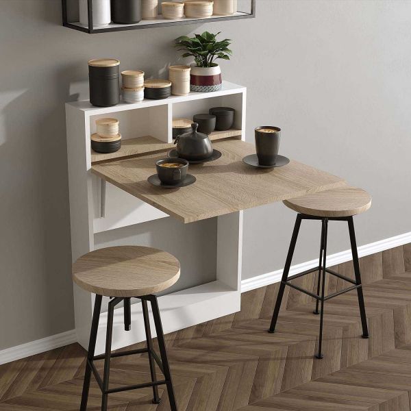 Table de cuisine pliante avec rangements Bracked - HANAH HOME