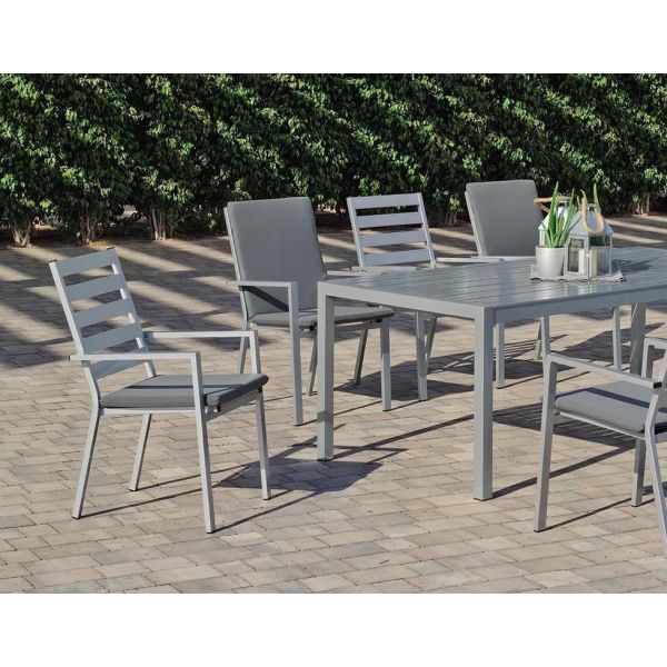 Table Et Fauteuils En Aluminium 8 Personnes Opal Gris Clair