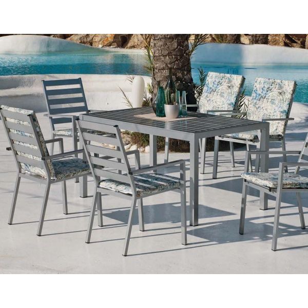 Table Et Fauteuils En Aluminium 6 Personnes Saphir Gris Clair