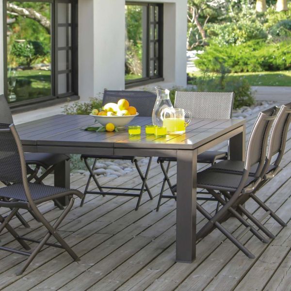 Table de jardin extensible aluminium et bois composite | Oviala