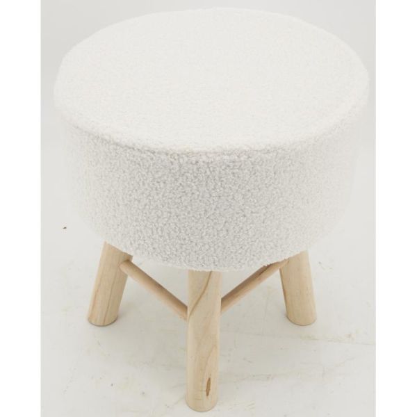 Tabouret en bouclette pied bois - AUB-6230