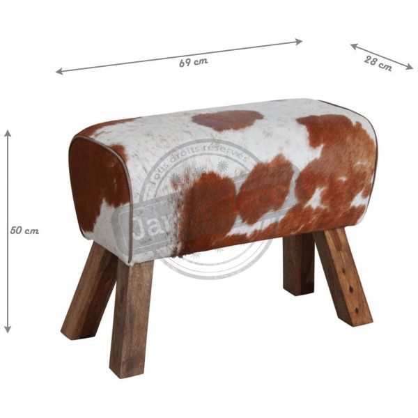 Tabouret rectangulaire en peau de vache - AUBRY GASPARD